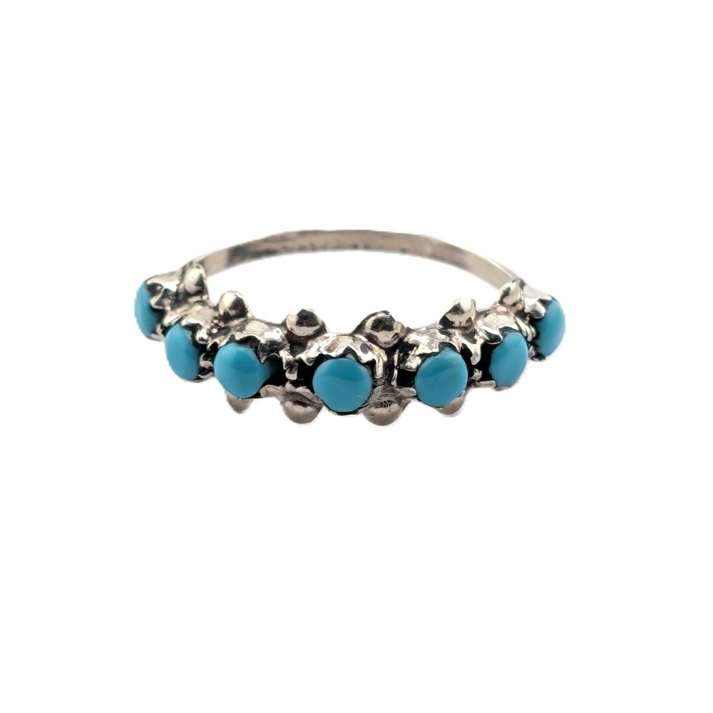 Southwestern Style Turquoise Ring, Block Turquoise Cluster Ring Sz 6.25US